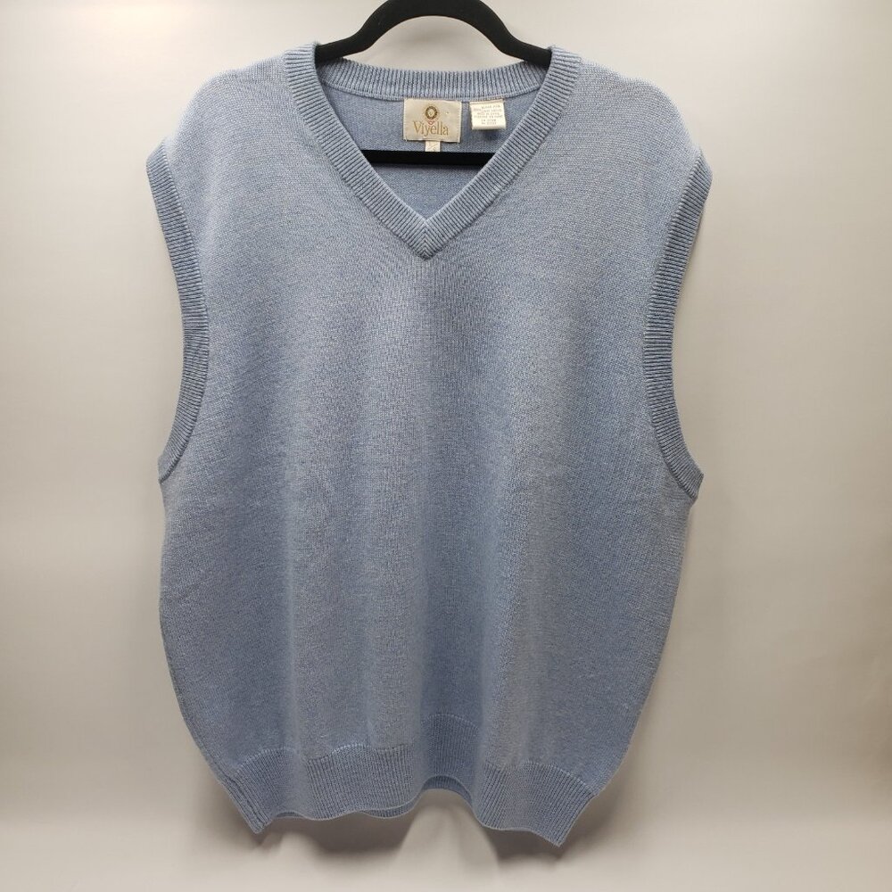 Viyella Sweater Vest Mens L Blue 100% Merino Wool Grandpa Core Classic Retro Vtg